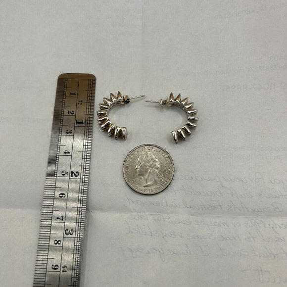 Rare Designer Artist Signed India Morgan Sawtooth Spike Silver Hoop Earrings - Picture 7 of 8